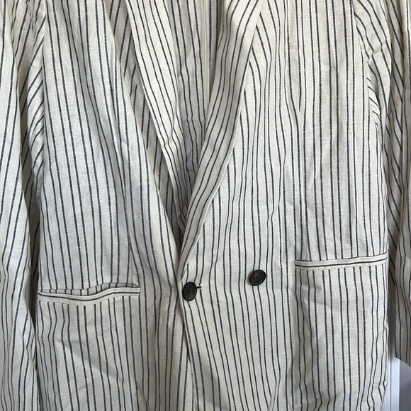Apt. 9 Double Breasted Pinstripe Unlined Linen Blend Blazer Jacket - Picture 4 of 5
